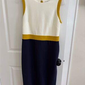 Boden Sleeveless Dress in White, Mustard, and Navy